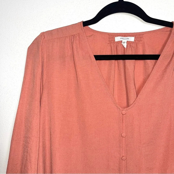 Maurices Salmon Pink V-neck Button Front Ruffle Sleeve Blouse Medium Women’s - Picture 3 of 10